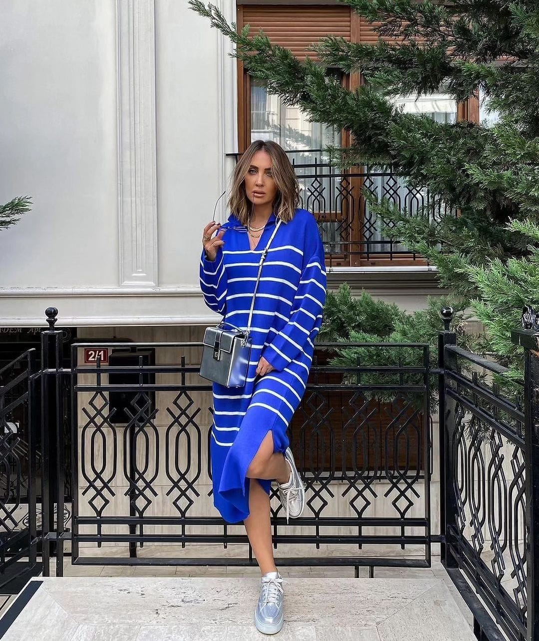 Robe en Laine à Rayures