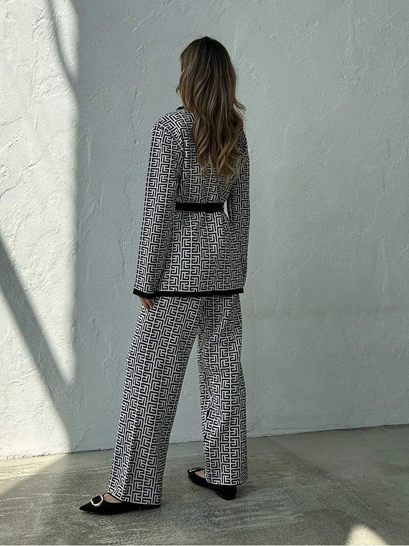 Ensemble 3 pièces chic en laine à motif labyrinthe