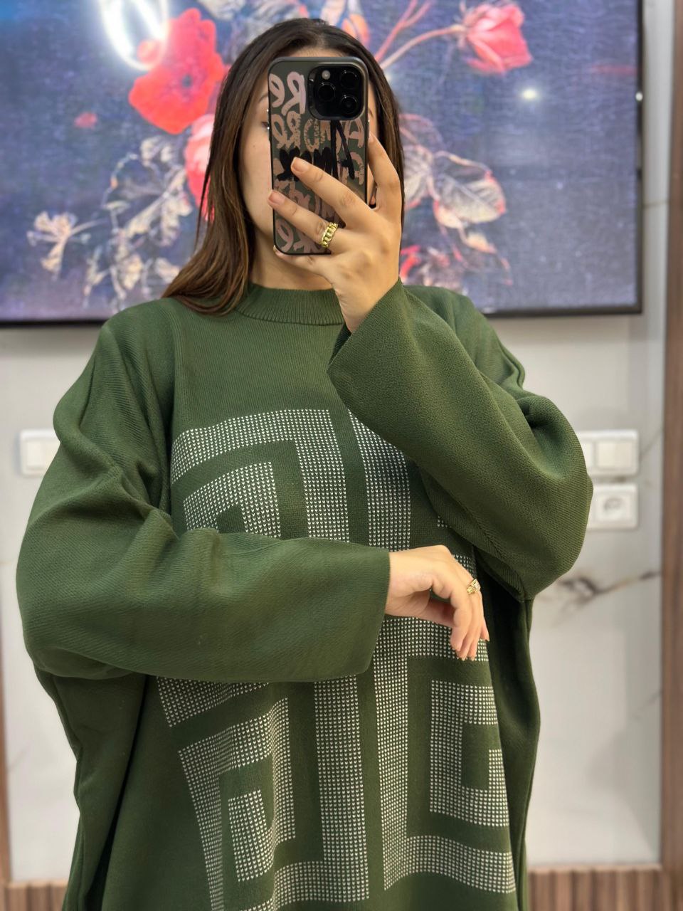 Pull long en laine à motifs