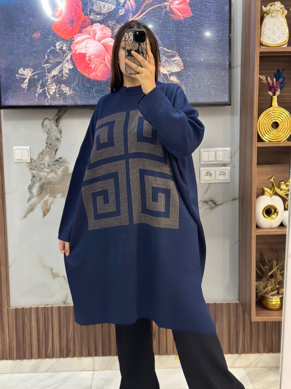 Pull long en laine à motifs